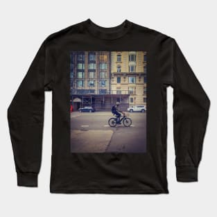 Street Biker Building Central Park West Manhattan New York City Long Sleeve T-Shirt